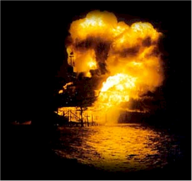 Piper Alpha Ablaze at Night