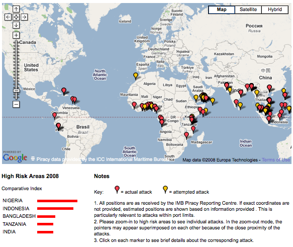 google earth map of the world. IMB live piracy map 2008