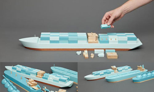 Toy Wooden Ships - Container Ship, LNG & Tanker