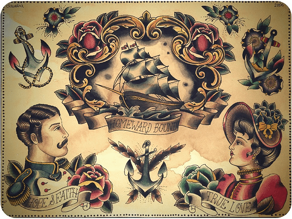 Old School inspired nautical tattoo flash by Claudia de Sabe