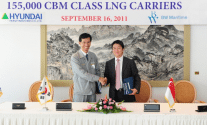 Photo: Mr. Kim Oi-hyun, senior executive vice president and CEO of Hyundai Heavy (left) and Mr. Clarence Lui, BW Maritime CFO & executive vice president (right). Courtesy HHI