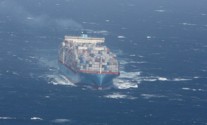 The container ship, Margrethe Maersk, operated by the Maersk Line, steams toward California in May 2010. Photo credit: NOAA