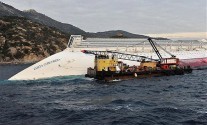 Working crane barge 'Meloria' alongside the Costa Concordia