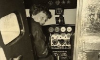 Earhart in the Electra cockpit, c. 1936.