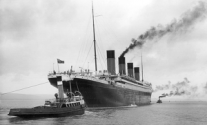 The R.M.S. Titanic leaving Belfast on April 2, 1912, twelve days before she would hit an iceberg.
