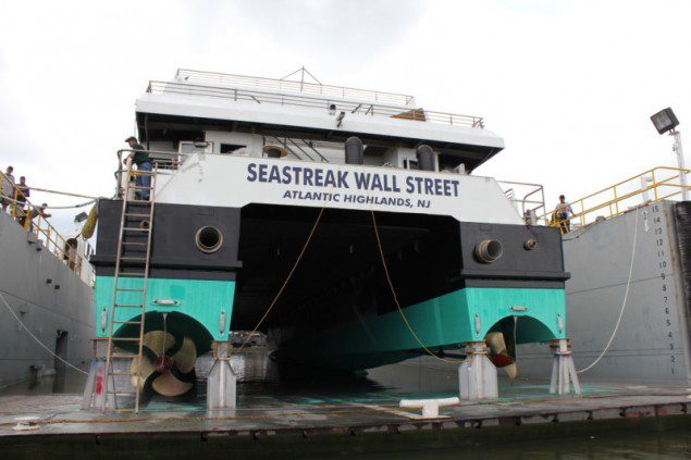 In August 2012, Incat Crowther completed a re-fit a re-fit of the Seastreak Wall Street, installing new engines and new controllable pitch propellers. Photo: Incat Crowther