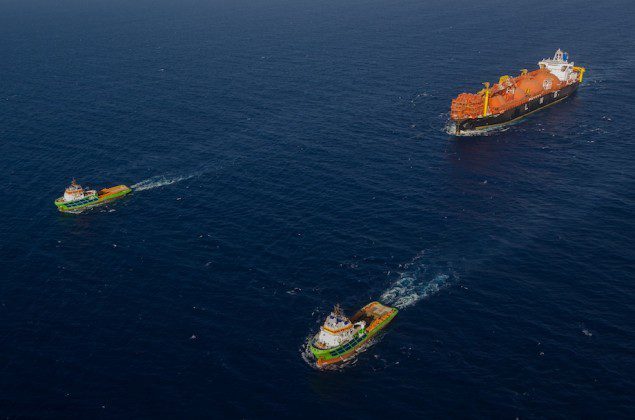 FSRU TOSCANA towed by FAIRMOUNT SUMMIT and FAIRMOUNT ALPINE from Dubai to Malta - JUN/JUL 2013.