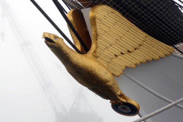 The figurehead of the Coast Guard cutter Eagle is seen on a foggy Sunday morning at the Coast Guard Yard, Baltimore, Md., Nov. 17, 2013. (U.S. Coast Guard photo by Petty Officer 3rd Class Lisa Ferdinando)