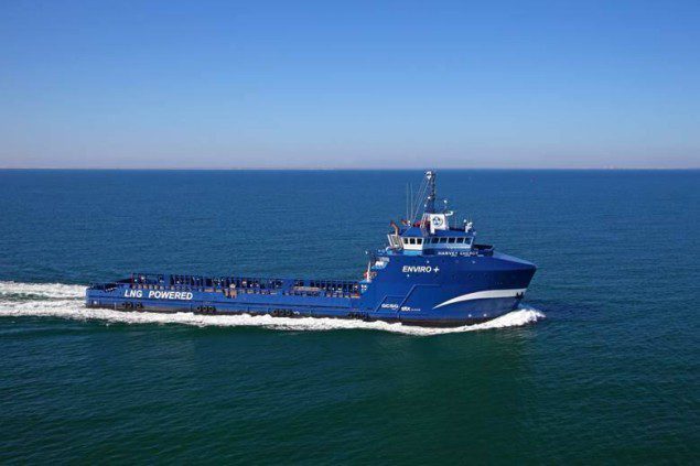 Earlier this month, MV Harvey Energy became the first vessel in N. America to run exclusively on natural gas when it entered into service for Shell. Photo courtesy Harvey Gulf International Marine