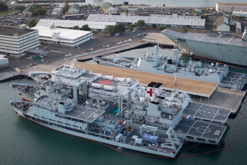 160701-N-SI773-124 JOINT BASE PEARL HARBOR-HICKHAM (July 1, 2016) An aerial view of ships moored at Joint Base Pearl Harbor-Hickam for Rim of the Pacific 2016. Twenty-six nations, more than 40 ships and submarines, more than 200 aircraft, and 25,000 personnel are participating in RIMPAC from June 30 to Aug. 4, in and around the Hawaiian Islands and Southern California. The world's largest international maritime exercise, RIMPAC provides a unique training opportunity that helps participants foster and sustain the cooperative relationships that are critical to ensuring the safety of sea lanes and security on the world's oceans. RIMPAC 2016 is the 25th exercise in the series that began in 1971. (U.S. Navy Combat Camera photo by Mass Communication Specialist First Class Ace Rheaume/Released)
