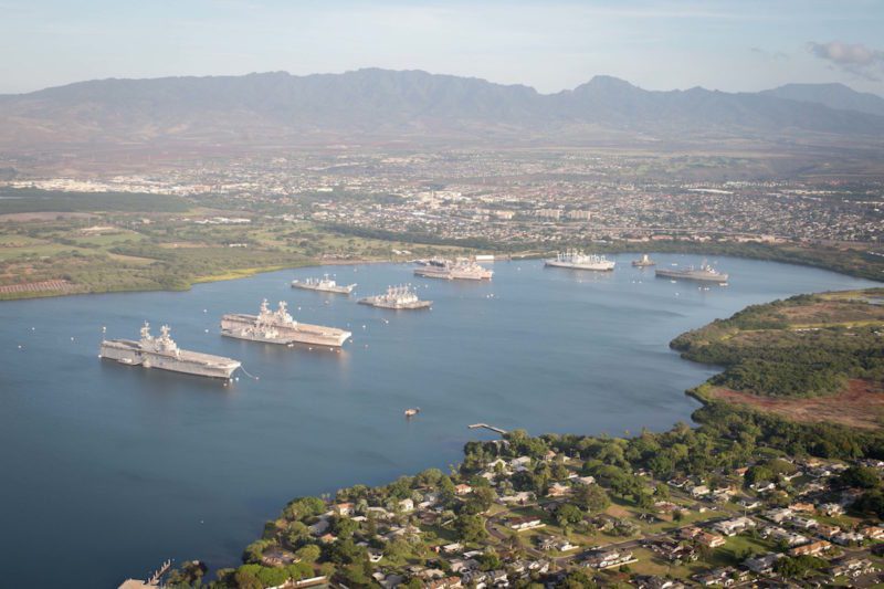 160701-N-SI773-264 PEARL HARBOR (July 1, 2016) An aerial view of ships moored at Joint Base Pearl Harbor-Hickam for Rim of the Pacific 2016. Twenty-six nations, more than 40 ships and submarines, more than 200 aircraft, and 25,000 personnel are participating in RIMPAC from June 30 to Aug. 4, in and around the Hawaiian Islands and Southern California. The world's largest international maritime exercise, RIMPAC provides a unique training opportunity that helps participants foster and sustain the cooperative relationships that are critical to ensuring the safety of sea lanes and security on the world's oceans. RIMPAC 2016 is the 25th exercise in the series that began in 1971. (U.S. Navy Combat Camera photo by Mass Communication Specialist First Class Ace Rheaume/Released)