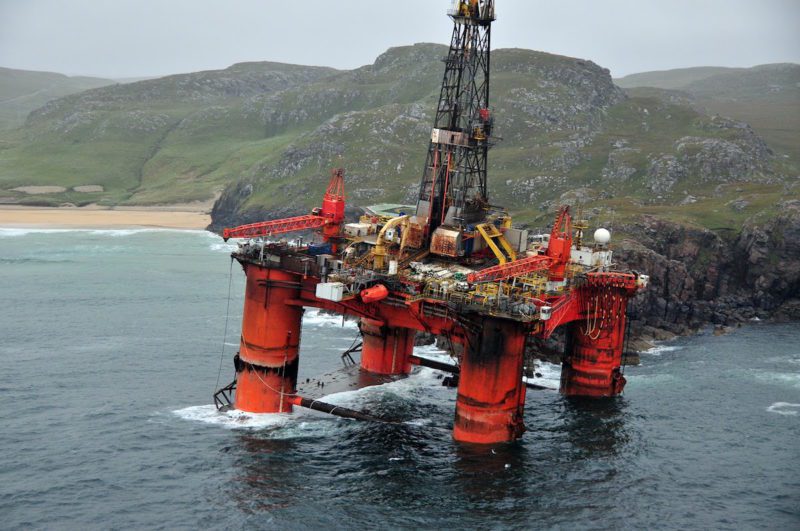 Transocean Winner aground on the Isle of Lewis in Scotland in this photo released by the UK Maritime and Coastguard Agency on August 18, 2016. 