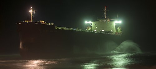 The Coal Ship Pasha Bulker Lighted at Night