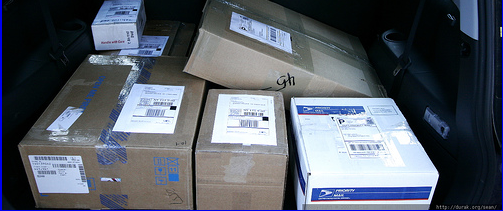 packages in a van