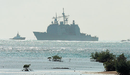 USS Port Royal grounded off the coast