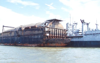 hughes mining barge rusted up