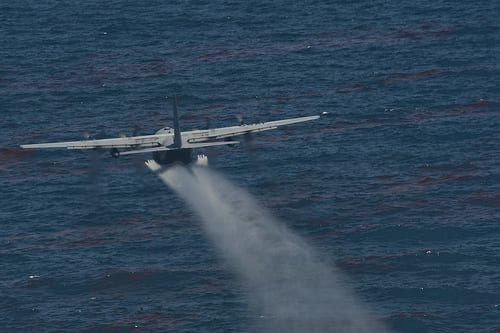 Airplane Spraying Oil Spill Dispersant Corexit In The Gulf Of Mexico