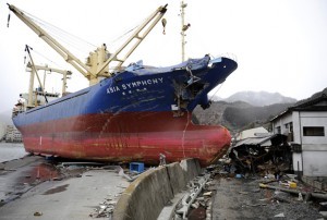 Japan Tsunami - Ship On Seawall