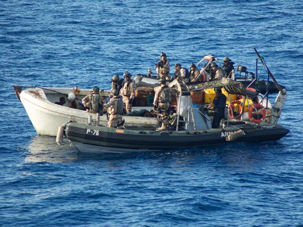 European Naval Forces intercept suspected pirates following attack on the high seas