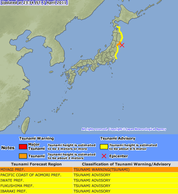 Magnitude 7.4 quake hits off Japan, tsunami warning issued (Update)