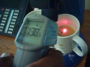 Laser temp gun with coffee
