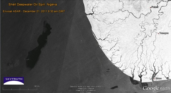 shell nigeria oil spill satellite image