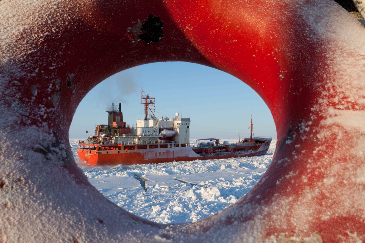 Ship Ice Breaking In The Arctic Circle