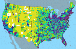 2000 U.S. population density by county