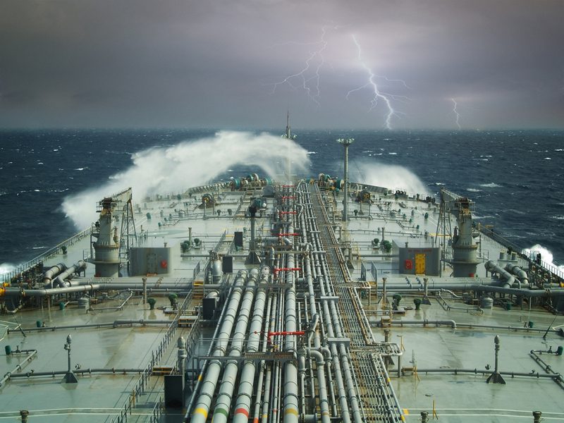 vlcc supertanker crude oil tanker lightning stormy seas