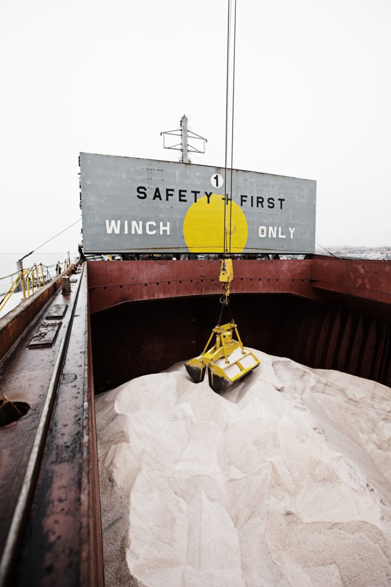 bulk carrier discharging salt