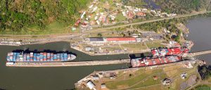 panama canal aerial locks shipping containerships