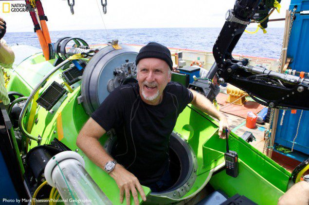 Filmmaker and National Geographic Explorer-in-Residence James Cameron emerges from the DEEPSEA CHALLENGER submersible after his successful solo dive to the Mariana Trench, the deepest part of the ocean. Photo: Mark Thiessen/National Geographic