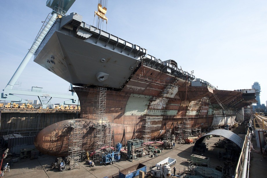 Ship Photo of The Day – Upper Bow Section Placed on Gerald R. Ford Carrier