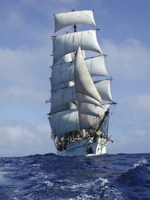 T/S Picton Castle under full sail.
