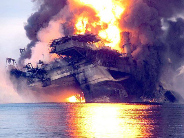 Deepwater Horizon on fire in the Gulf of Mexico, April 21, 2010. File photo. 