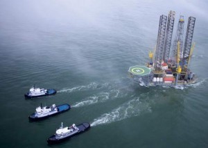 A Hercules Offshore jackup under tow. Photo: Offshore Towing Inc.