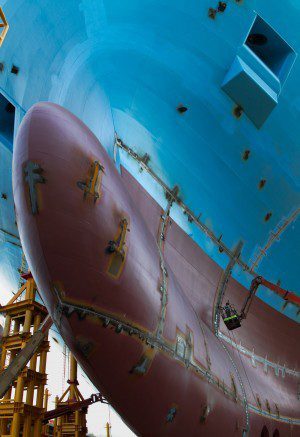 Bulbous bow of Maersk Triple-E Class Container Ship