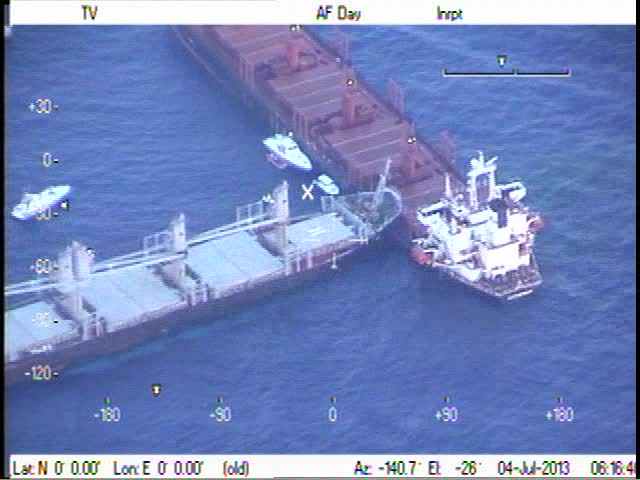 Raw Video: Cargo Ships Locked Together After Colliding in Aegean Sea