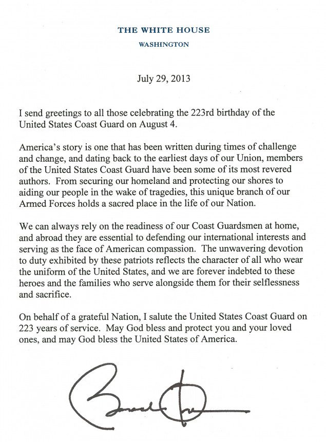 barack obama us coast guard letter