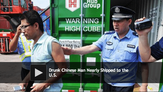 Drunk Chinese Dude Passes Out in Shipping Container Bound for America