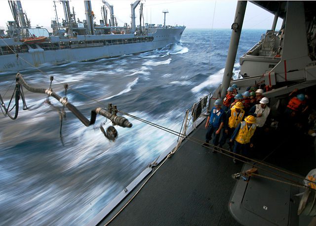 US NAVY UNREP At Sea