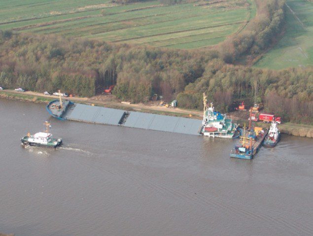 Bulldozers attached to the MV Siderfly in the Kiel Canal, October 31, 2013. Image courtesy CCME