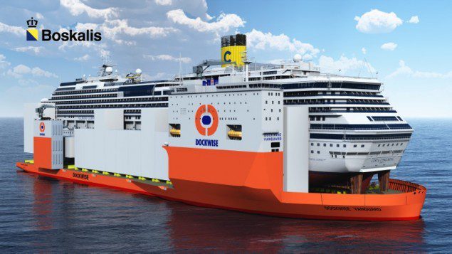 The Dockwise Vanguard has been booked to carry the Costa Concordia hulk to it's final, undetermined resting place for demolition. The new ship will theoretically be capable of carrying this. 