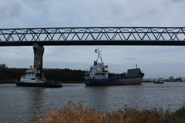 MV Siderfly under tow in the Kiel Canal, November 6, 2013. Image courtesy CCME