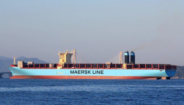 MV Mary Maersk departs South Korea on its maiden voyage in September 2013. Image (c) lappino