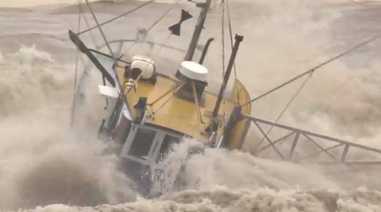 Classic Video: Fishing Boats Battle Grey River Bar During Flood