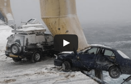 Classic Clip: Cars Slide From Rolling Cargo Ship in Winter Storm
