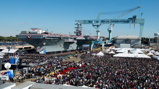 Thousands of shipbuilders, sailors and Ford family and friends gathered Nov. 9 for the christening of nuclear-powered aircraft carrier Gerald R. Ford (CVN 78). Photo by Ricky Thompson