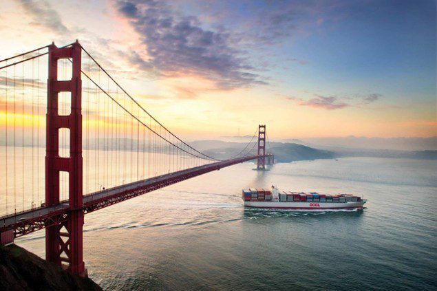 oocl containership golden gate bridge sunset