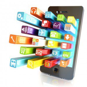 app Smartphone touchscreen smartphone with application software icons extruding from the screen
